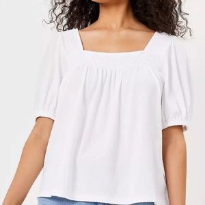 NWT Loft Smocked Square Neck Puff Sleeve Tee
